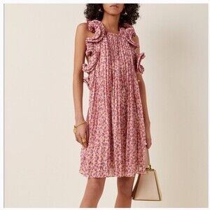 AMUR Mimi Halter Ruffled Pleated Floral Print Dress NWT